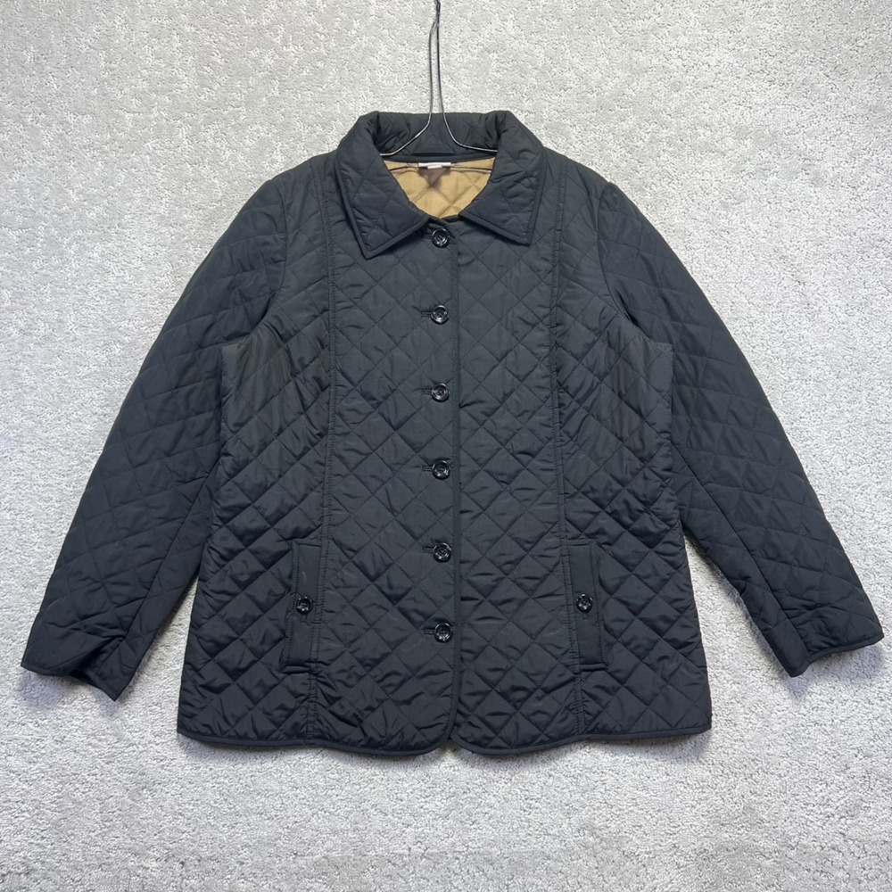 J. Jill Jacket Womens Medium Petite Black Quilted Barn‎ Chore Coat Button Up
